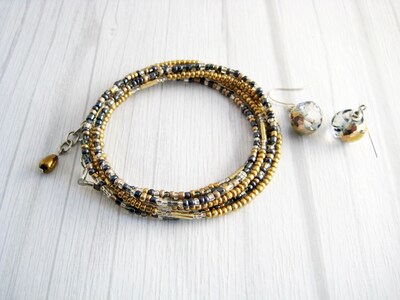 seed bead wrap bracelet | everyday jewelry | coastal 6 layer bracelet | includes free earrings - image1